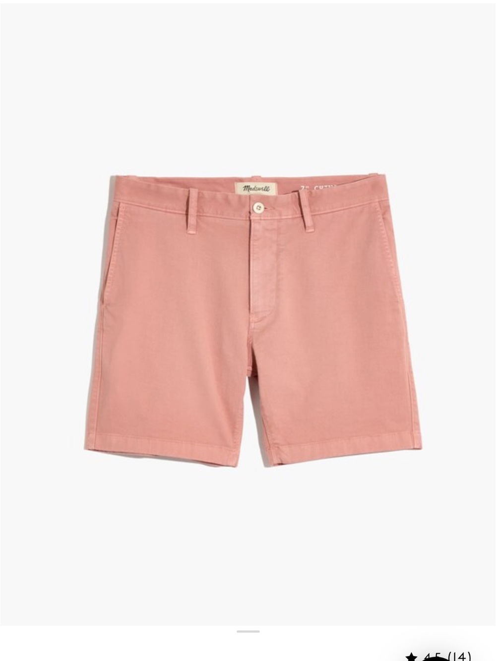 Madewell Men's Chino Flat-Front Shorts in Dusty Pink